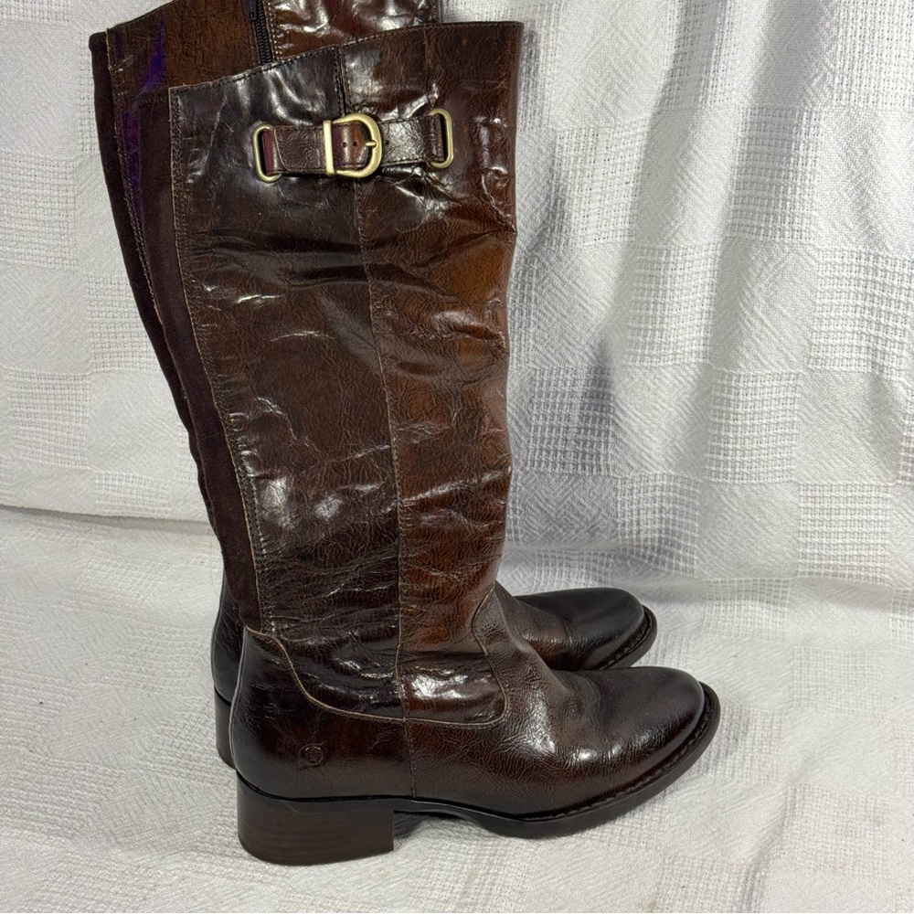 Born Gibb Knee High Tall Riding Boot Women’s Size 7.5 M F56716 Brown Leather zip